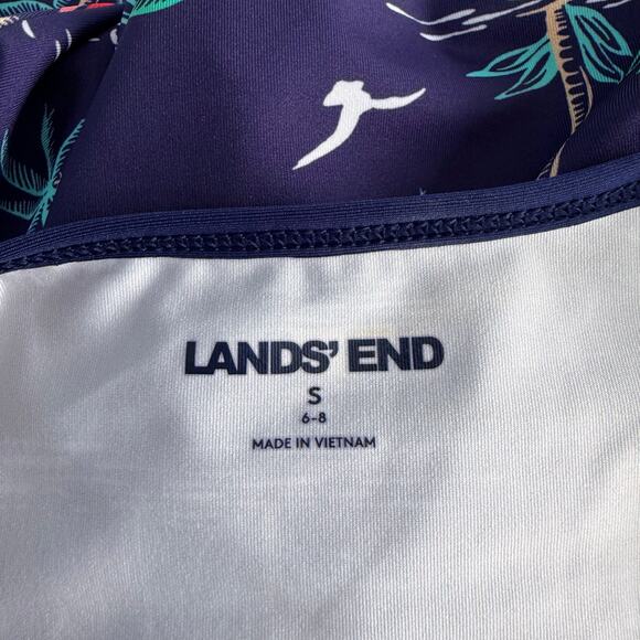 Lands End Swim Top Small 6-8 Navy Sailboat Tropical Tie Front Blouson UPF 50 - Picture 10 of 15